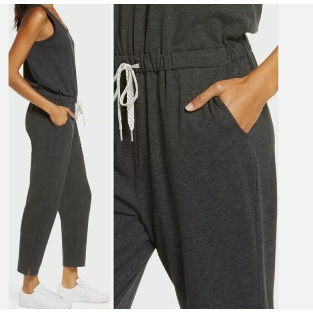 Zella Charcoal Gray Sleeveless Jumpsuit with Drawstring